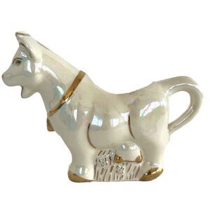 Vintage Cow Creamer Iridescent Gold Details Cream Syrup Planter MCM Farmhouse